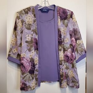 200. Penningtons Purple Floral Kimono Cardigan With Attached Top Set